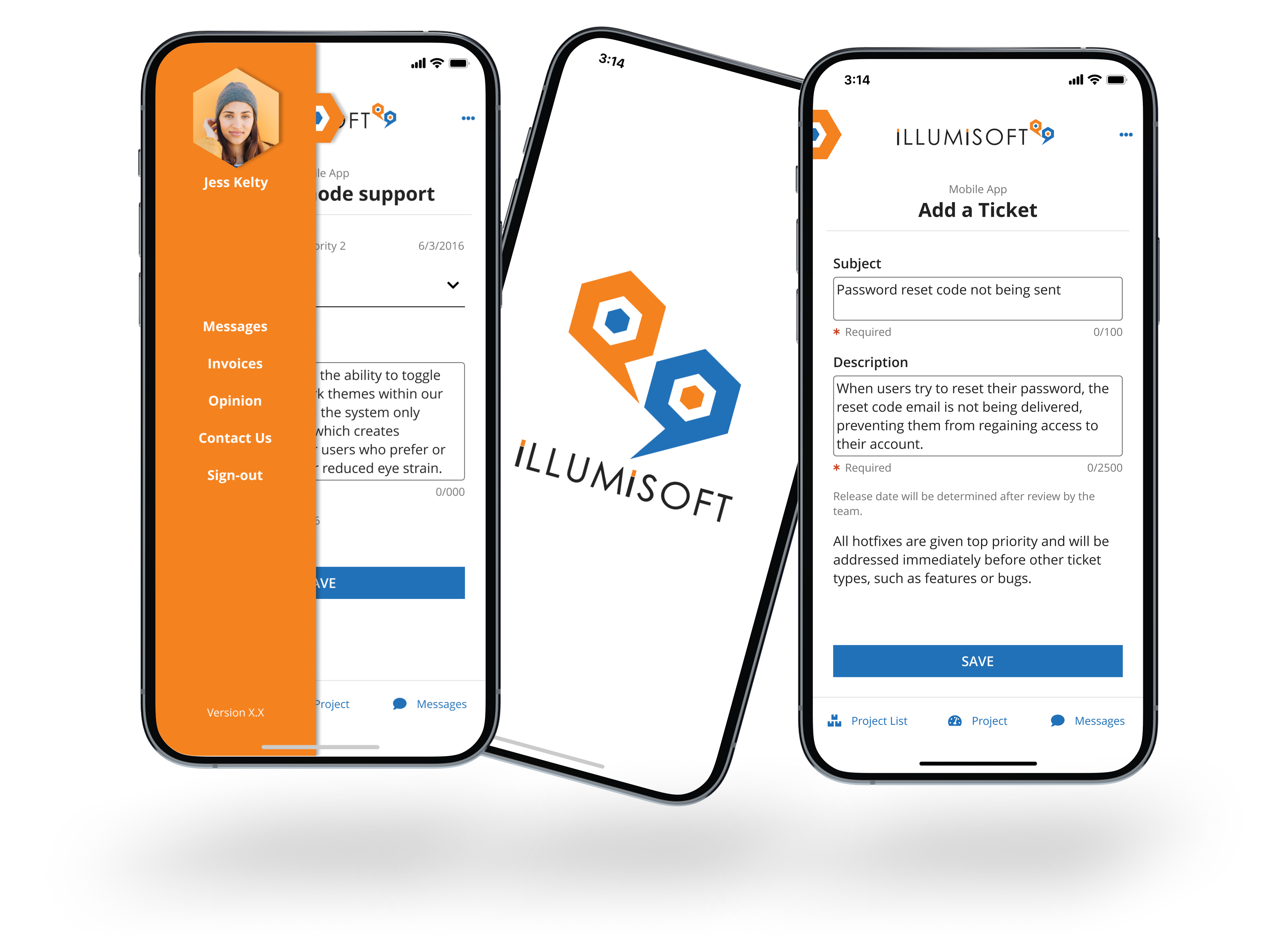 Illumisoft mobile app screens styled with the design system